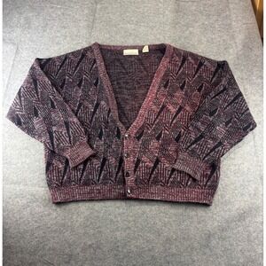 VTG Blake & Manley Geometric Knit Cardigan Men L Burgundy Black Hungary Academia